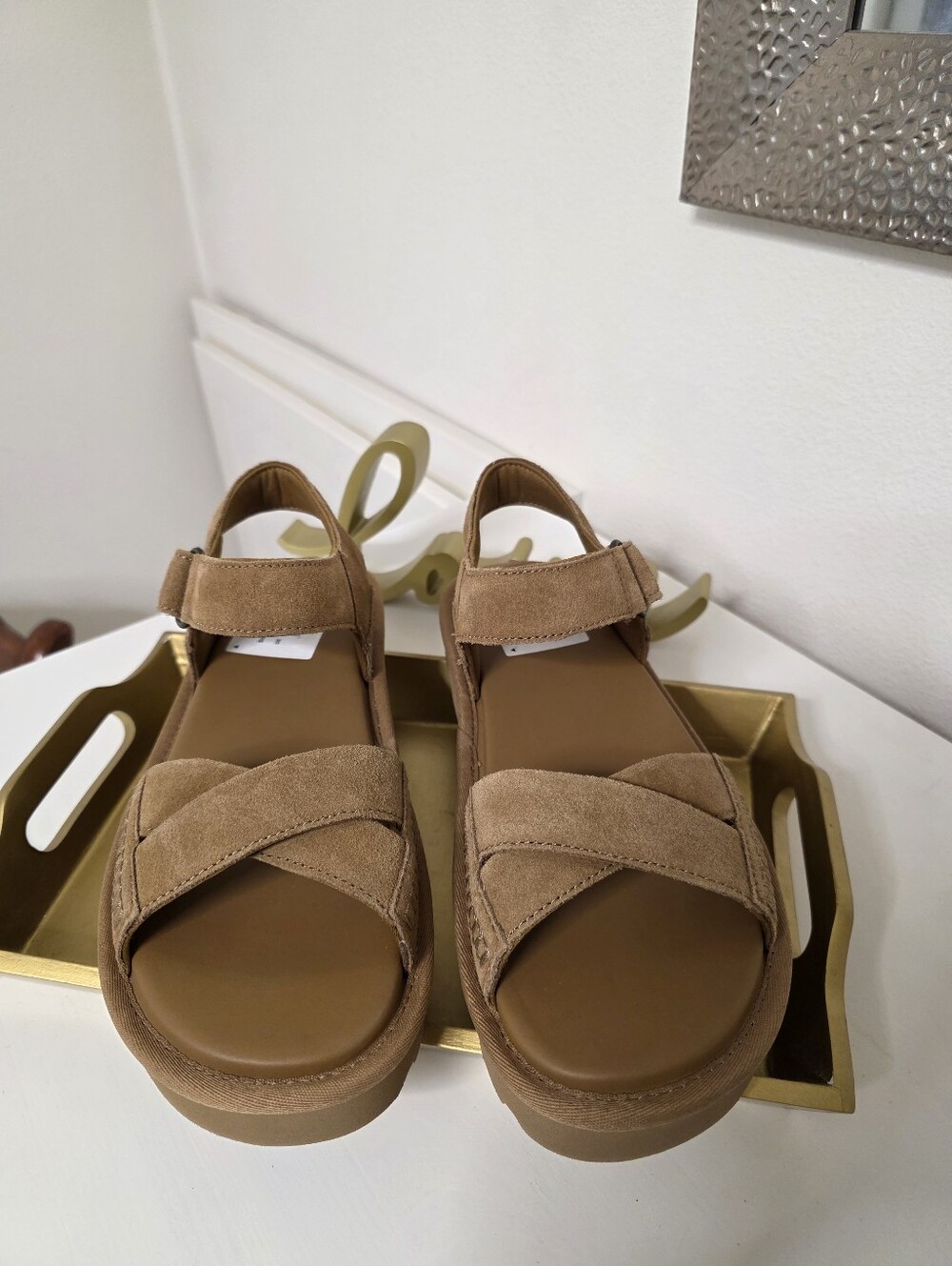 UGG Women's Tan Suede Cross-Strap Platform Sandals